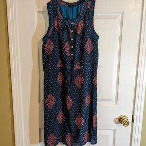 Lucky Brand Sleeveless Blue & Red Boho Pattern w/Drawstring Waist - size S